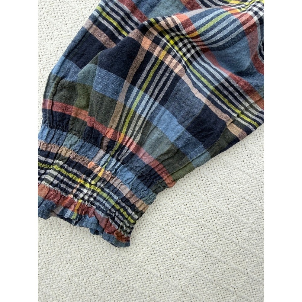 Brooks Brothers Plaid 100% Cotton Smocked Ruffle Blouse Lightweight Womens Small - Picture 7 of 7